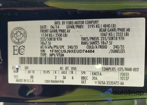 2014 Ford Escape Titanium from USA, damaged, VIN 1FMCU9J9XEUD74484